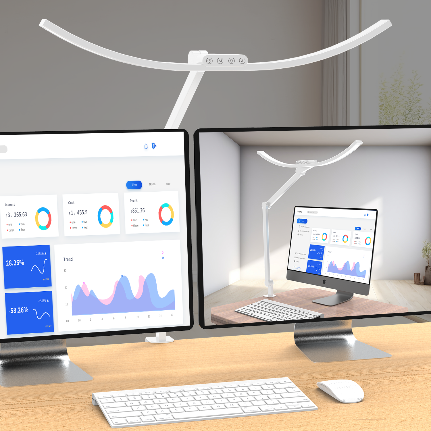 Curved LED Desk Lamp with Clamp, Swing Arm Table Lamp with Stepless Dimming Adjustable Color Temperature - Image 2