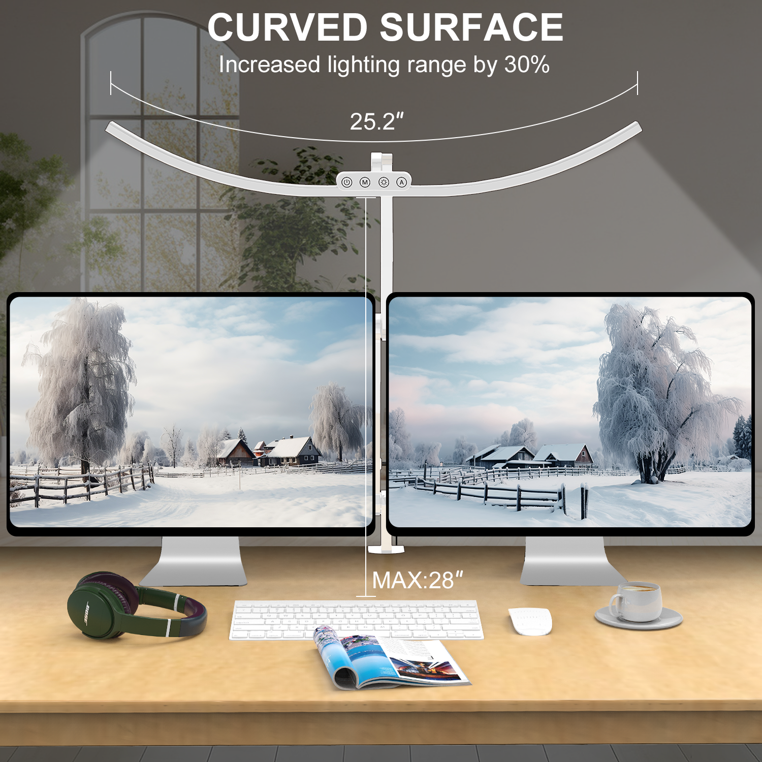 Curved LED Desk Lamp with Clamp, Swing Arm Table Lamp with Stepless Dimming Adjustable Color Temperature