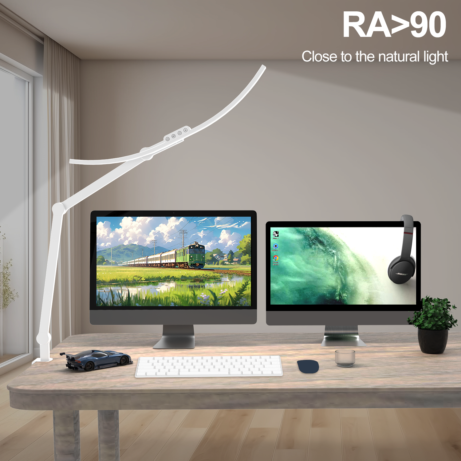 Curved LED Desk Lamp with Clamp, Swing Arm Table Lamp with Stepless Dimming Adjustable Color Temperature - Image 3