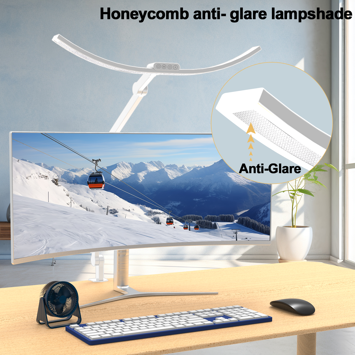 Curved LED Desk Lamp with Clamp, Swing Arm Table Lamp with Stepless Dimming Adjustable Color Temperature - Image 4